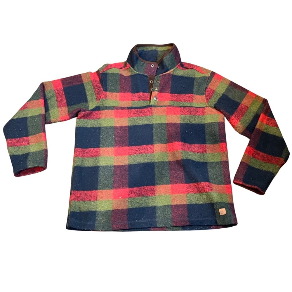 John Wayne Mens Plaid Snap Fleece Pullover Mock Neck Red Green Navy Blue Size M